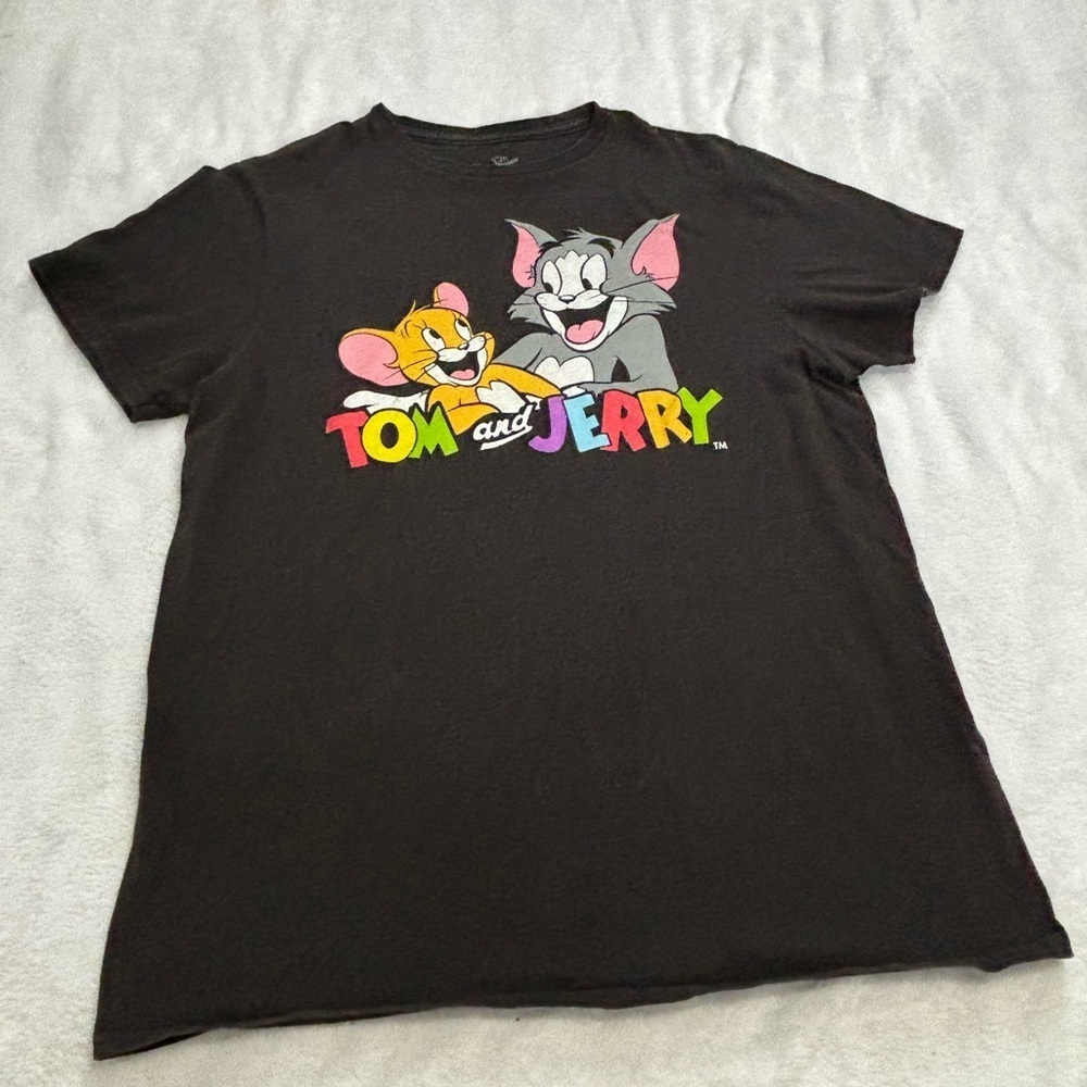 Tom and Jerry Graphic T-Shirt‎ Cartoon Characters Tee Black Size M